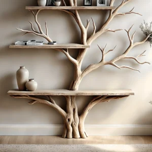 Solid Wood Tree Bookshelf – Nature-Inspired Home Decor Shelf