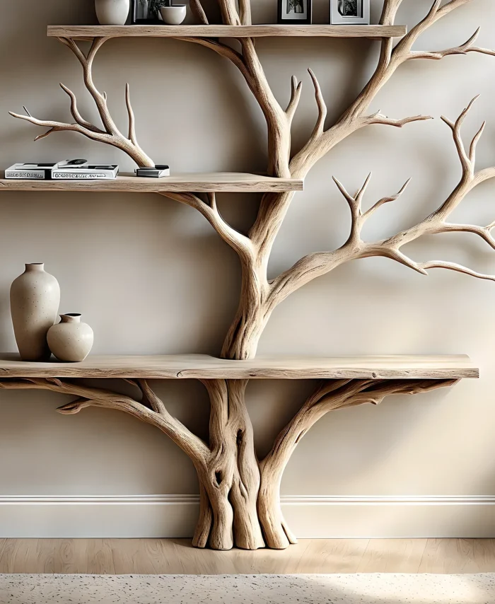 Solid Wood Tree Bookshelf – Nature-Inspired Home Decor Shelf