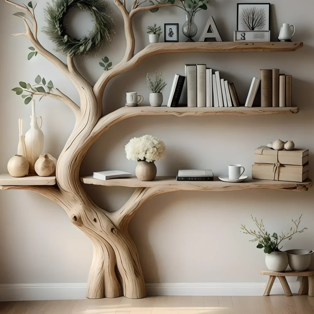 Floating Tree Branch Shelf – Unique Wooden Wall Storage