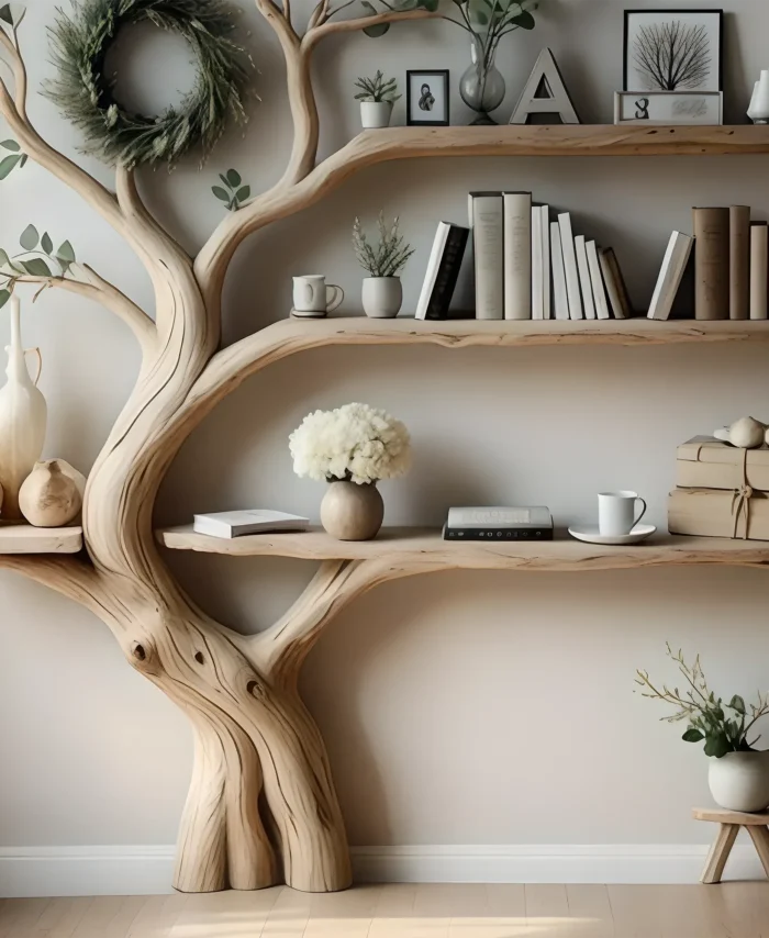 Floating Tree Branch Shelf – Unique Wooden Wall Storage