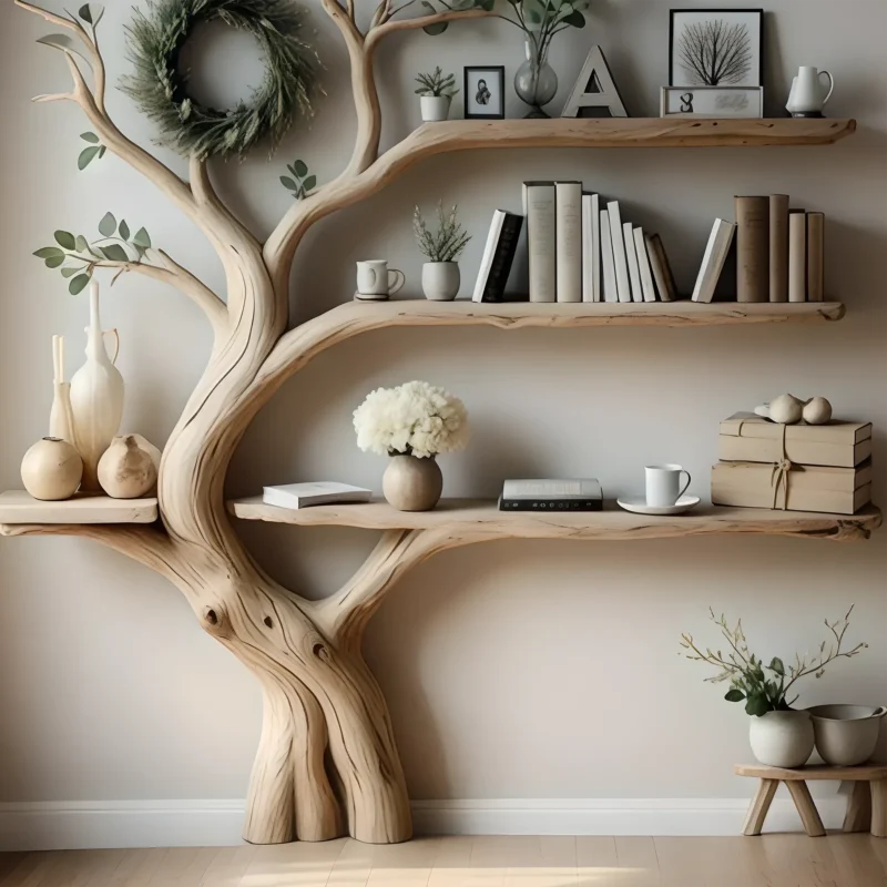 Floating Tree Branch Shelf – Unique Wooden Wall Storage