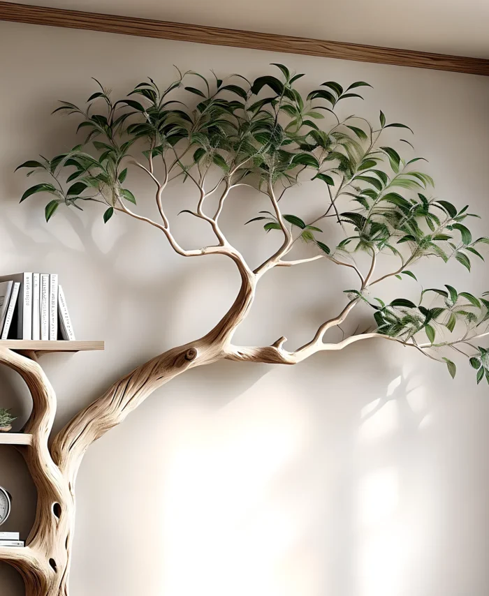 Driftwood Tree Bookshelf – Rustic Wooden Bookcase for Home