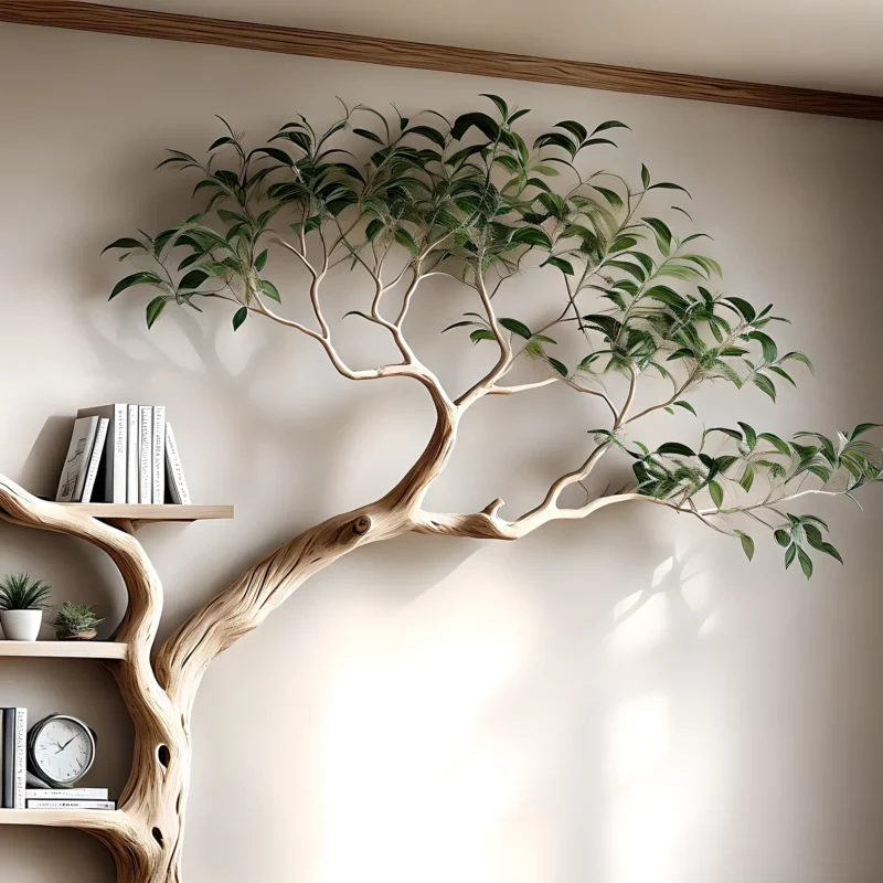 Driftwood Tree Bookshelf – Rustic Wooden Bookcase for Home