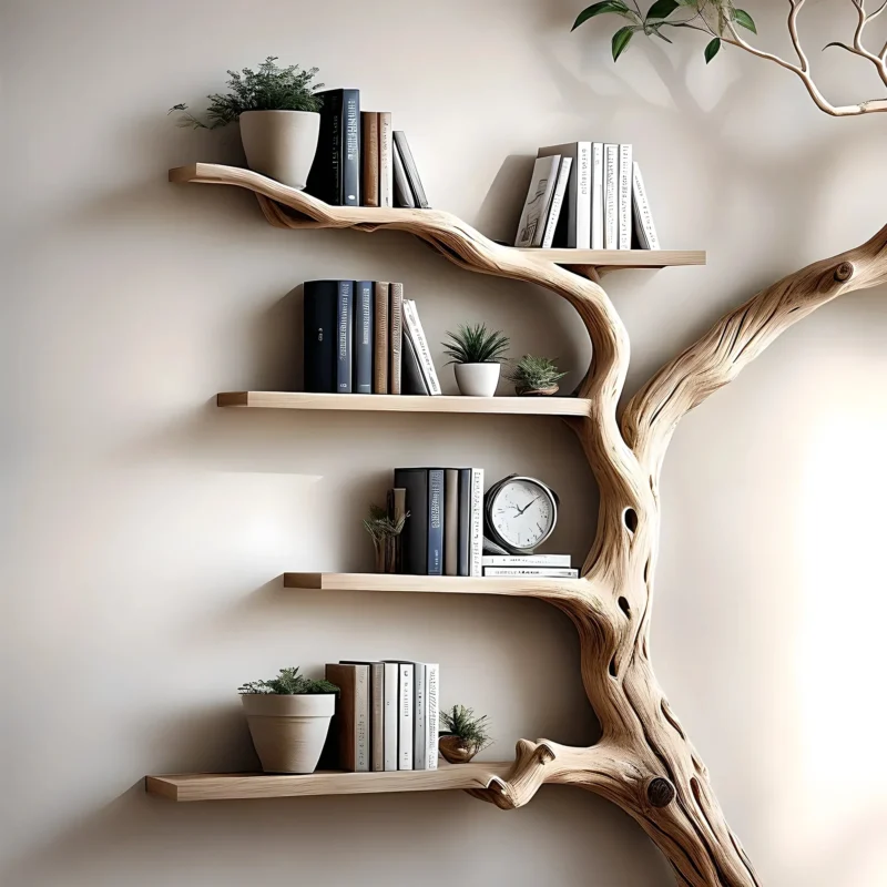 Driftwood Tree Bookshelf – Rustic Wooden Bookcase for Home - Image 2