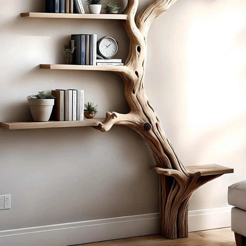 Driftwood Tree Bookshelf – Rustic Wooden Bookcase for Home - Image 3
