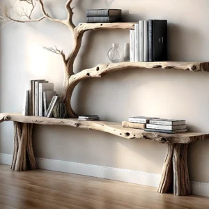 Teak Wood Tree Bookshelf – Luxury Solid Wood Decoration