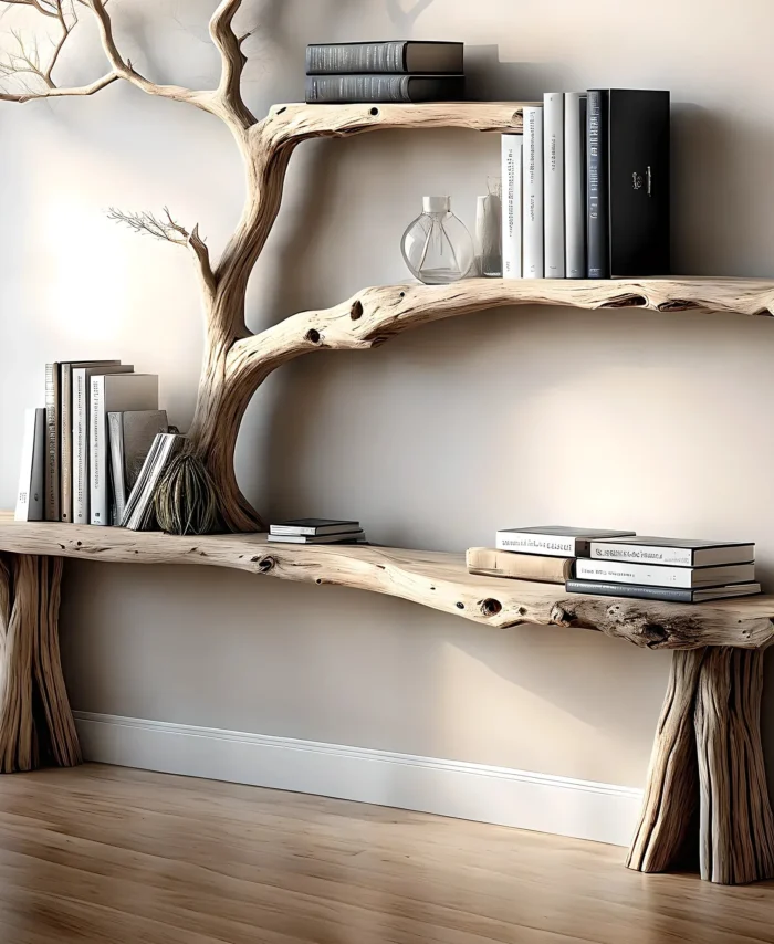 Teak Wood Tree Bookshelf – Luxury Solid Wood Decoration