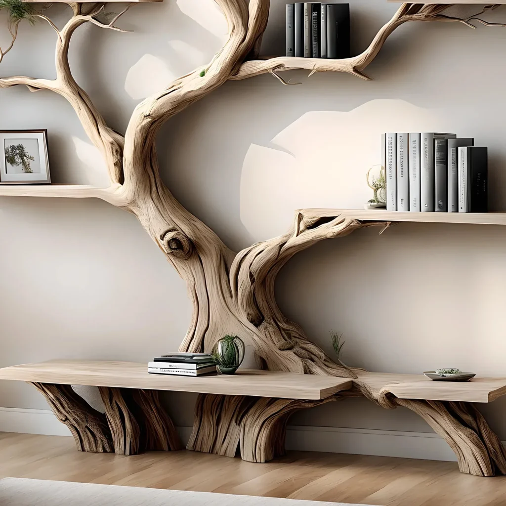 Console Table with Tree Bookshelf – Reading & Storage Combo