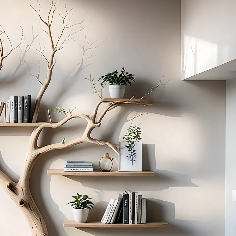 Wall-Mounted Tree Branch Bookshelf – Modern Solid Wood Decor - Image 2