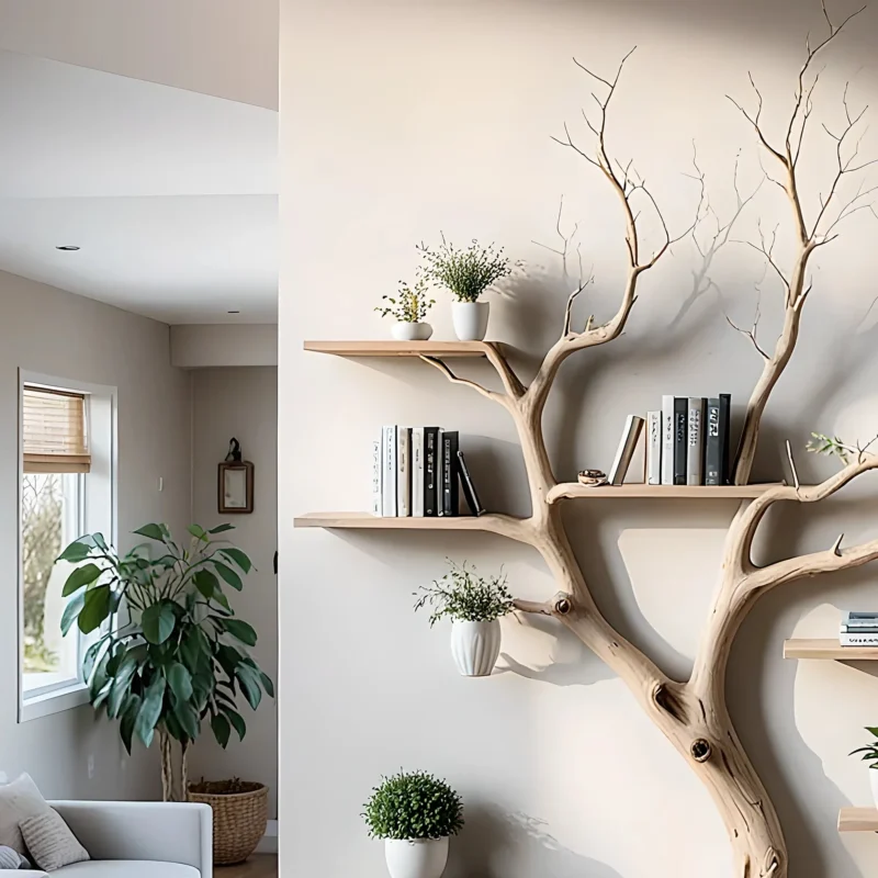 Wall-Mounted Tree Branch Bookshelf – Modern Solid Wood Decor - Image 3