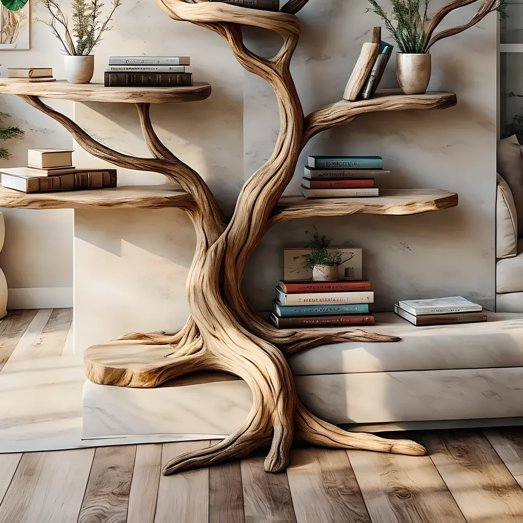 Tree-Shaped Solid Wood Bookshelf – Decorative Floating Shelf for Interior Decoration - Image 2