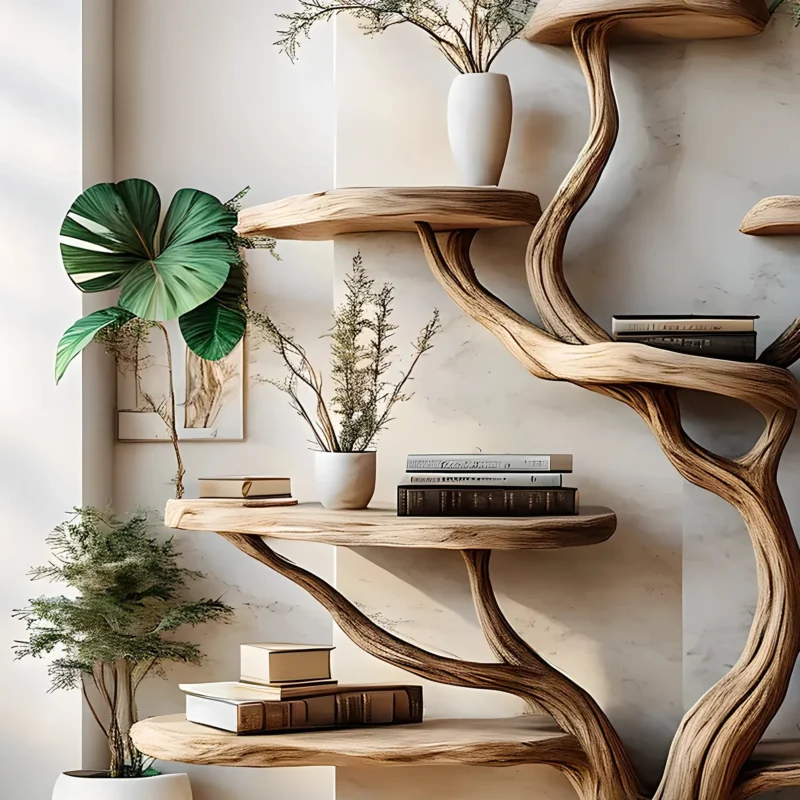 Tree-Shaped Solid Wood Bookshelf – Decorative Floating Shelf for Interior Decoration - Image 3